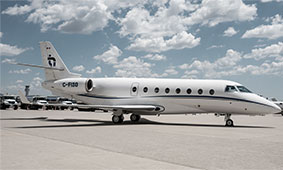 THI Aviation Gulfstream G200 exterior view sitting on runway